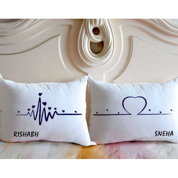 Heartbeat to Heart Personalized Name Couple Pillows